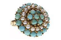 Lot 56 - A TURQUOISE AND PEARL DRESS RING