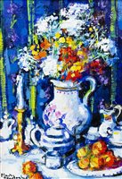 Lot 63 - STILL LIFE, AN OIL ON BOARD BY MARY GALLAGHER