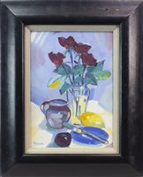 Lot 72 - STILL LIFE, AN OIL ON CANVAS BY MARION THOMSON