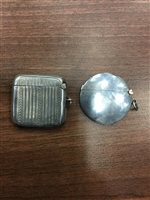 Lot 822 - A PAIR OF SILVER SALT AND PEPPER SHAKERS, CIGARETTE CASE, TWO VESTA CASES, AND MATCHBOX HOLDER