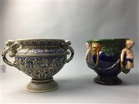 Lot 37 - A MAJOLICA URN AND OTHER CERAMICS