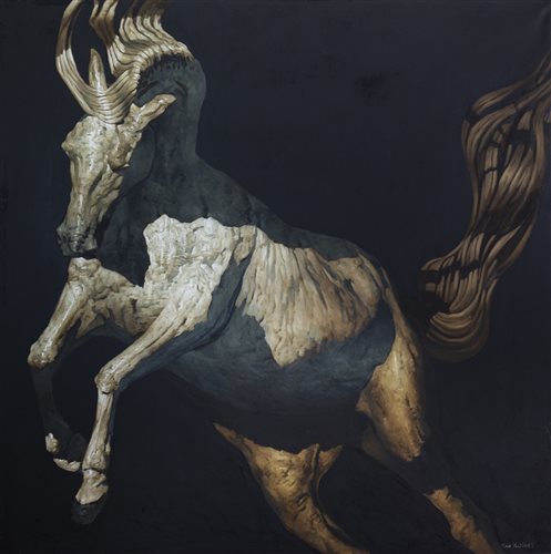 Lot 73 - THE HORSE PAINTER, AN OIL ON CANVAS BY HUW WILLIAMS