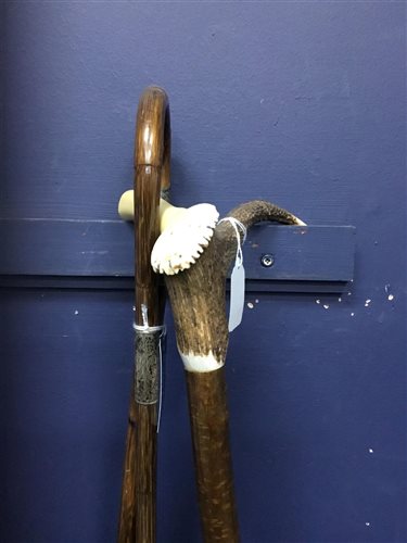 Lot 21 - A SILVER BANDED WALKING STICK AND TWO OTHER STICKS