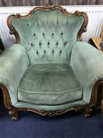 Lot 118 - A PAIR OF MAHOGANY BUTTON BACK ARMCHAIRS