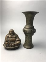 Lot 330 - A CHINESE BRASS VASE WITH A BUDDHA