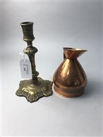 Lot 344 - A GEORGE III BRASS CANDLESTICK WITH OTHER BRASS WARE