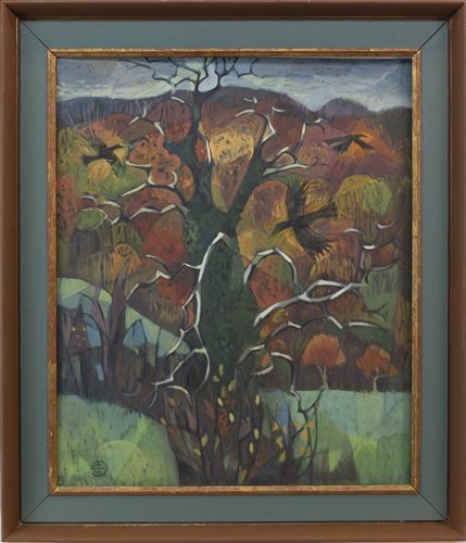 Lot 681 - RAVENS CIRCLING THE TREE OF KNOWLEDGE, BY CHRISTINA BROOKS