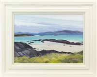 Lot 118 - IONA BEACH TO MULL AND BEN MORE, AN OIL ON BOARD BY FRANK COLCLOUGH