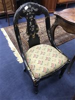Lot 230 - A VICTORIAN EBONISED AND MOTHER OF PEARL INLAID GOSSIP CHAIR