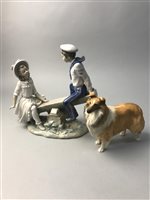 Lot 88 - TWO LLADRO FIGURES TOGETHER WITH A NAO FIGURE, TWO BESWICK HORSES AND A BESWICK DOG FIGURE