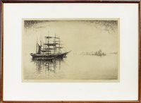 Lot 634 - SHIP IN CALM WATERS, ETCHING WITH DRYPOINT BY WILLIAM DOUGLAS MACLEOD
