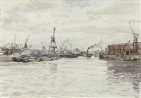 Lot 313 - CANTIN BASIN, PRINCE'S DOCK, A WATERCOLOUR BY WILLIAM MCPHERSON