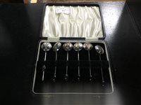 Lot 57 - SET OF SIX SILVER COFFEE SPOONS AND A PAIR OF JELLY SPOONS, EACH CASED (2)