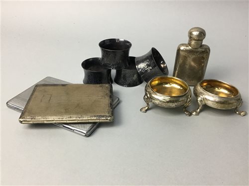 Lot 17 - A SILVER HIP FLASK AND OTHER SILVER ITEMS