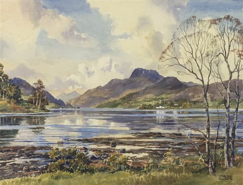 Lot 530 - BEN LOMOND FROM DUCK BAY, A WATERCOLOUR BY STIRLING GILLESPIE