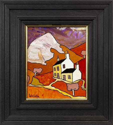 Lot 111 - THE CROFT BY THE BEN, AN OIL ON BOARD BY IAIN CARBY