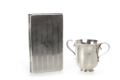Lot 819 - A SCOTTISH SILVER CHRISTENING CUP AND A SILVER CIGARETTE CASE
