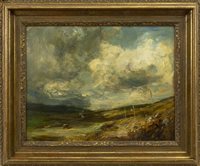 Lot 477 - STORM CLOUDS, FURNESS, NEAR INVERARY, AN OIL ON CANVAS BY SIR JAMES LAWTON WINGATE