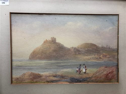 Lot 136 - A WATERCOLOUR OF FIGURES BY THE SHORE