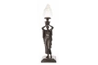 Lot 975 - A BRONZE FIGURAL TABLE LAMP OF A CLASSICAL MAIDEN