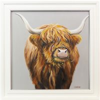 Lot 198 - GEORGE WITH GRASS, AN OIL ON CANVAS BOARD BY LYNNE JOHNSTONE