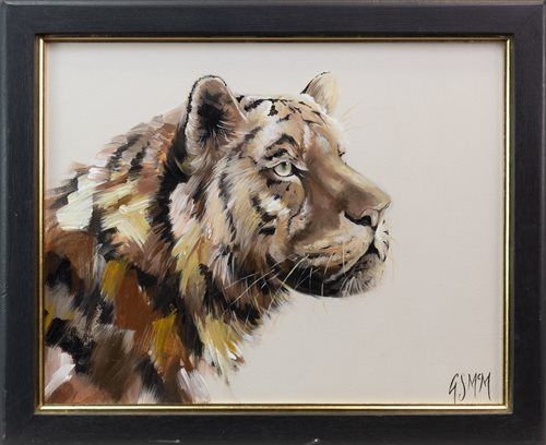 Lot 210 - TIGER, AN OIL ON CANVAS BY GEORGINA MCMASTER