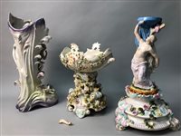 Lot 91 - A LOT OF TWO CONTINENTAL CERAMIC CENTREPIECES AND CANDLESTICK