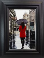 Lot 47 - RED COAT ON GORDON STREET, AN OIL ON CANVAS BY GERARD BURNS