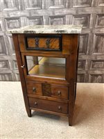 Lot 212 - A MAHOGANY MARBLE TOPPED DISPLAY CABINET