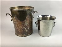 Lot 225 - A SILVER PLATED ICE BUCKET AND TWO OTHERS