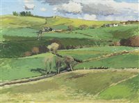 Lot 214 - LOOKING TOWARDS UNDERLAW AND BROOMHILL, AN OIL ON BOARD BY DOUGLAS LENNOX