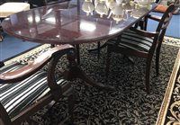 Lot 176 - A MAHOGANY DINING TABLE AND FOUR CHAIRS