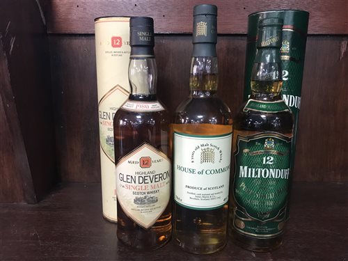 Lot 16 - MILTONDUFF 12 YEARS OLD, GLEN DEVERON 1980 AGED 12 YEARS & HOUSE OF COMMONS 8 YEARS