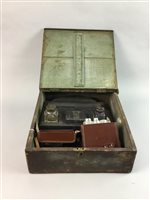 Lot 33 - A SLATE INKWELL, A MANTEL CLOCK AND THREE CAMERAS
