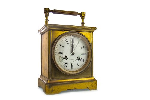 Lot 1408 - A LARGE BRASS CARRIAGE STYLE CLOCK BY WILSON & SHARP