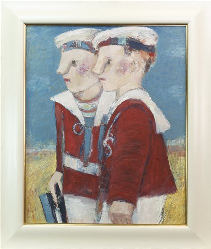 Lot 49 - THE YOUNG MARINERS, AN OIL ON CANVAS BY CATRIONA MILLER