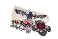 Lot 946 - THIRD REICH INTEREST - THREE IRON CROSSES ALONG WITH A MEDAL, PATCH AND AN SS BADGE