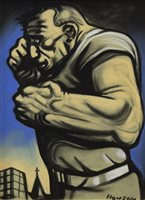 Lot 226 - FIGHTER, A PASTEL ON PAPER BY PETER HOWSON