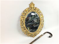 Lot 129 - A GILT WALL MIRROR AND A WALKING CANE
