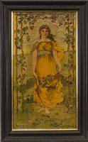 Lot 959 - AN ARTS AND CRAFTS POKER WORK STYLE PANEL OF AUTUMN