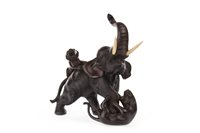 Lot 1021 - A JAPANESE BRONZE GROUP OF ELEPHANT AND TIGERS