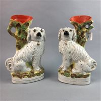 Lot 99 - A PAIR OF WALLY DOG VASES AND THREE OTHER VASES