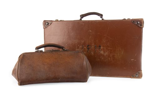 Lot 974 - A LOT OF TWO VINTAGE LEATHER SUITCASES AND A GLADSTONE BAG
