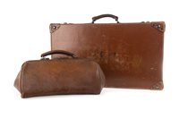 Lot 974 - A LOT OF TWO VINTAGE LEATHER SUITCASES AND A GLADSTONE BAG
