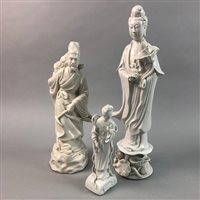 Lot 295 - A LOT OF THREE BLANC DE CHINE CHINESE FIGURES