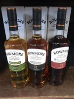 Lot 38 - BOWMORE DARKEST 15 YEARS OLD, 12 YEARS OLD AND SMALL BATCH