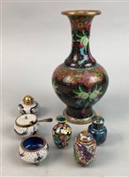 Lot 427 - A CHINESE CLOISONNÉ VASE AND SMALLER CLOISONNÉ ITEMS