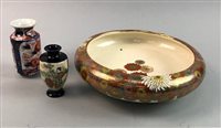 Lot 437 - A JAPANESE SATSUMA BOWL AND TWO VASES