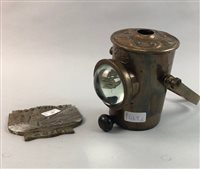 Lot 469 - USS HUNTLEY BRASS PLAQUE AND A BRASS LAMP