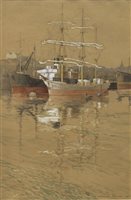 Lot 485 - SHIPPING ON THE CLYDE, A WATERCOLOUR BY JAMES W FERGUSON